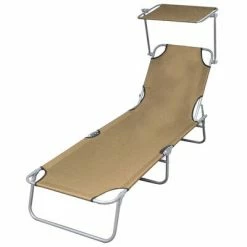 VidaXL Chaise longue pliable avec auvent Acier Taupe