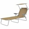 VidaXL Chaise longue pliable avec auvent Acier Taupe -Bains de soleil Soldes image 1 44297