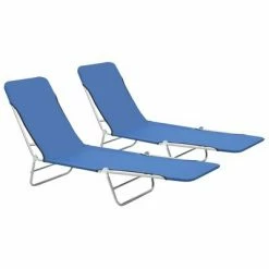VidaXL Chaises longues pliables 2 pcs Acier et tissu Bleu