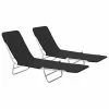 VidaXL Chaises longues pliables 2 pcs Acier et tissu Noir 2 VidaXL Chaises longues pliables 2 pcs Acier et tissu Noir -Bains de soleil Soldes image 1 44300