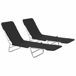 VidaXL Chaises longues pliables 2 pcs Acier et tissu Noir