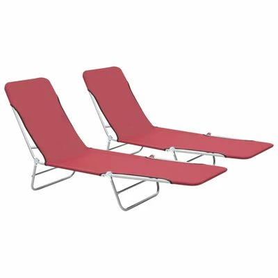VidaXL Chaises longues pliables 2 pcs Acier et tissu Rouge 3 VidaXL Chaises longues pliables 2 pcs Acier et tissu Rouge