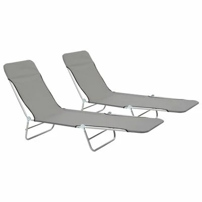 VidaXL Chaises longues pliables 2 pcs Acier et tissu Gris 3 VidaXL Chaises longues pliables 2 pcs Acier et tissu Gris