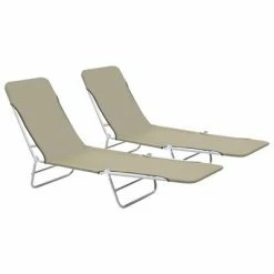 VidaXL Chaises longues pliables 2 pcs Acier et tissu Taupe