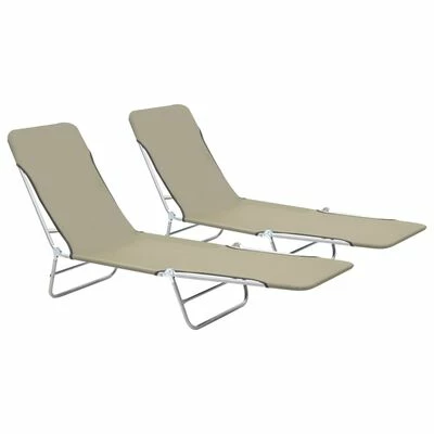 VidaXL Chaises longues pliables 2 pcs Acier et tissu Taupe 2 VidaXL Chaises longues pliables 2 pcs Acier et tissu Taupe