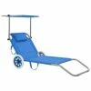 VidaXL Chaise longue pliable avec auvent et roues Acier Bleu 1 VidaXL Chaise longue pliable avec auvent et roues Acier Bleu -Bains de soleil Soldes image 1 44322