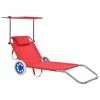 VidaXL Chaise longue pliable avec auvent et roues Acier Rouge 2 VidaXL Chaise longue pliable avec auvent et roues Acier Rouge -Bains de soleil Soldes image 1 44324
