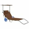 VidaXL Chaise longue pliable avec auvent et roues Acier Taupe 2 VidaXL Chaise longue pliable avec auvent et roues Acier Taupe -Bains de soleil Soldes image 1 44326