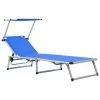 VidaXL Chaise longue pliable avec toit Aluminium et textilène Bleu -Bains de soleil Soldes image 1 44332