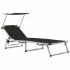 VidaXL Chaise longue pliable avec auvent Aluminium et textilène Noir 2 VidaXL Chaise longue pliable avec auvent Aluminium et textilène Noir -Bains de soleil Soldes image 1 44333