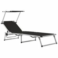 VidaXL Chaise longue pliable avec auvent Aluminium et textilène Noir