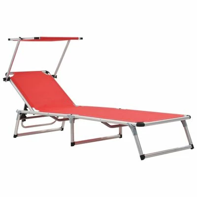 VidaXL Chaise longue pliable avec auvent Aluminium et textilène Rouge 3 VidaXL Chaise longue pliable avec auvent Aluminium et textilène Rouge