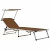 VidaXL Chaise longue pliable avec auvent Aluminium et textilène Marron 2 VidaXL Chaise longue pliable avec auvent Aluminium et textilène Marron -Bains de soleil Soldes image 1 44336