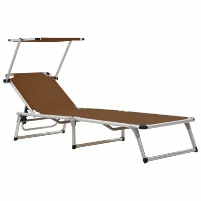 VidaXL Chaise longue pliable avec auvent Aluminium et textilène Marron 3 VidaXL Chaise longue pliable avec auvent Aluminium et textilène Marron