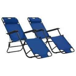 Bains de soleil Soldes 13 VidaXL Chaises longues pliables 2 pcs avec repose-pied Acier Bleu