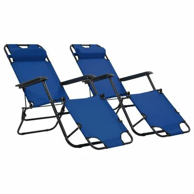 VidaXL Chaises longues pliables 2 pcs avec repose-pied Acier Bleu 3 VidaXL Chaises longues pliables 2 pcs avec repose-pied Acier Bleu