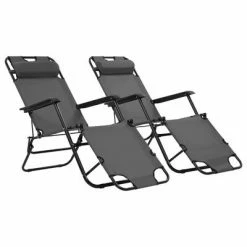 VidaXL Chaises longues pliables 2 pcs avec repose-pied Acier Gris