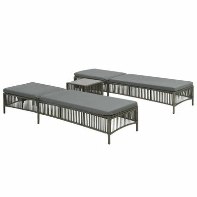 VidaXL Chaises longues 2 pcs avec table Résine tressée Gris 3 VidaXL Chaises longues 2 pcs avec table Résine tressée Gris