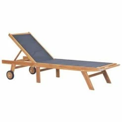 VidaXL Chaise longue pliable avec roulettes Teck massif et textilĂšne