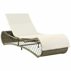 VidaXL Chaise longue avec coussin Résine tressée Gris