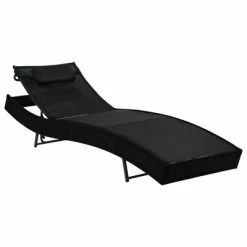 VidaXL Chaise longue avec oreiller Résine tressée Noir