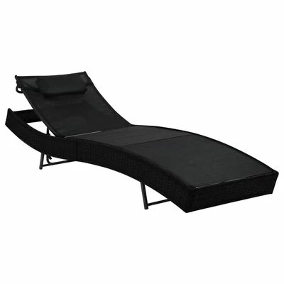 VidaXL Chaise longue avec oreiller Résine tressée Noir 3 VidaXL Chaise longue avec oreiller Résine tressée Noir