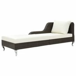VidaXL Chaise longue avec coussin Résine tressée Marron