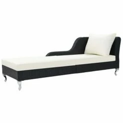 VidaXL Chaise longue avec coussin Résine tressée Noir
