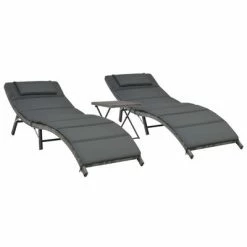 VidaXL Ensemble de chaises longues pliables 3 pcs Résine tressée Gris
