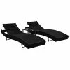 VidaXL Chaises longues 2 pcs et table Résine tressée et textilène Noir 1 VidaXL Chaises longues 2 pcs et table Résine tressée et textilène Noir -Bains de soleil Soldes image 1 44893