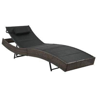 VidaXL Chaise longue Résine tressée et textilène Marron 3 VidaXL Chaise longue Résine tressée et textilène Marron