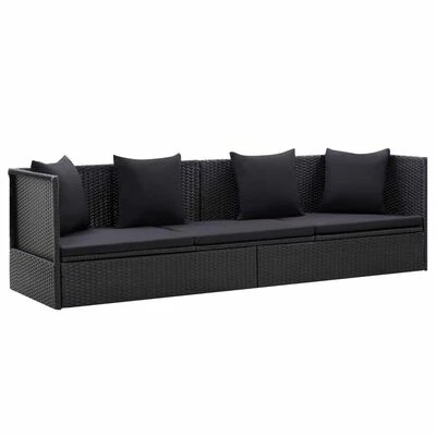 VidaXL Lit de jardin avec coussin et oreiller Résine tressée Noir 3 VidaXL Lit de jardin avec coussin et oreiller Résine tressée Noir