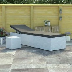 VidaXL Chaise longue et table à thé Résine tressée Blanc 9 VidaXL Chaise longue et table à thé Résine tressée Blanc -Bains de soleil Soldes image 1 46229