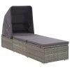 VidaXL Chaise longue avec auvent et coussin Résine tressée Gris -Bains de soleil Soldes image 1 46248