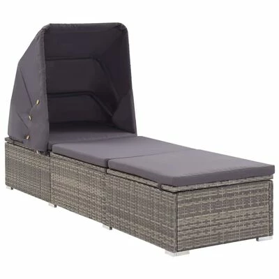 VidaXL Chaise longue avec auvent et coussin Résine tressée Gris 3 VidaXL Chaise longue avec auvent et coussin Résine tressée Gris