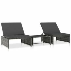 VidaXL Chaises longues 2 pcs avec table Résine tressée Gris