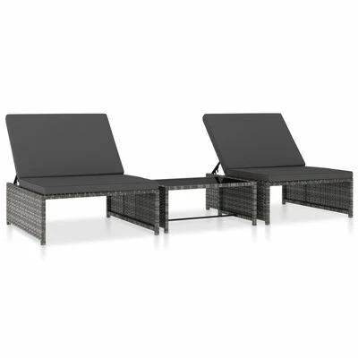 VidaXL Chaises longues 2 pcs avec table Résine tressée Gris 3 VidaXL Chaises longues 2 pcs avec table Résine tressée Gris