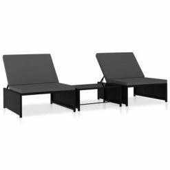 VidaXL Chaises longues 2 pcs avec table Résine tressée Noir