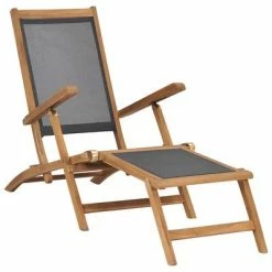 VidaXL Chaise de terrasse avec repose-pied Bois de teck solide Noir
