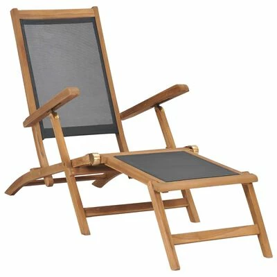 VidaXL Chaise de terrasse avec repose-pied Bois de teck solide Noir 3 VidaXL Chaise de terrasse avec repose-pied Bois de teck solide Noir