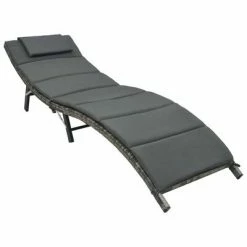 VidaXL Chaise longue pliable avec coussin Résine tressée Gris