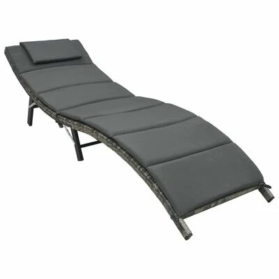 VidaXL Chaise longue pliable avec coussin Résine tressée Gris 3 VidaXL Chaise longue pliable avec coussin Résine tressée Gris
