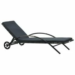 VidaXL Chaise longue avec coussin et roues Résine tressée Anthracite