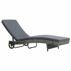 VidaXL Chaise longue avec roues et coussin Résine tressée Anthracite