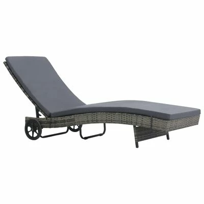 VidaXL Chaise longue avec roues et coussin Résine tressée Anthracite 3 VidaXL Chaise longue avec roues et coussin Résine tressée Anthracite