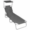 VidaXL Chaise longue pliable avec auvent Gris Aluminium -Bains de soleil Soldes image 1 47772