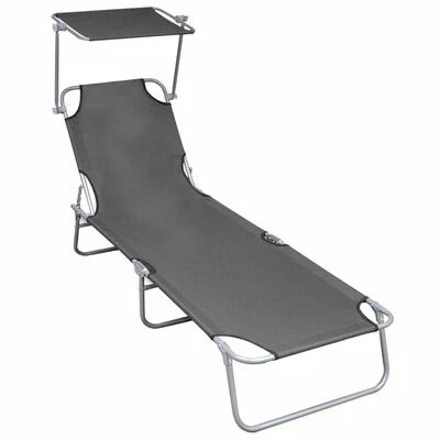 VidaXL Chaise longue pliable avec auvent Gris Aluminium 3 VidaXL Chaise longue pliable avec auvent Gris Aluminium
