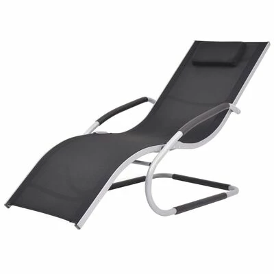 VidaXL Chaise longue avec oreiller Aluminium et textilène Noir 3 VidaXL Chaise longue avec oreiller Aluminium et textilène Noir