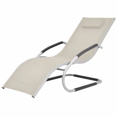 VidaXL Chaise longue avec oreiller Aluminium et textilène Crème 3 VidaXL Chaise longue avec oreiller Aluminium et textilène Crème