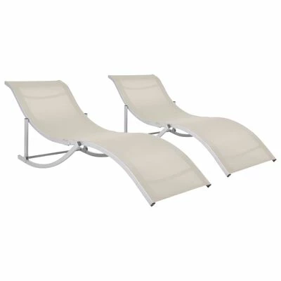 VidaXL Chaises longues pliables 2 pcs Crème Textilène 3 VidaXL Chaises longues pliables 2 pcs Crème Textilène